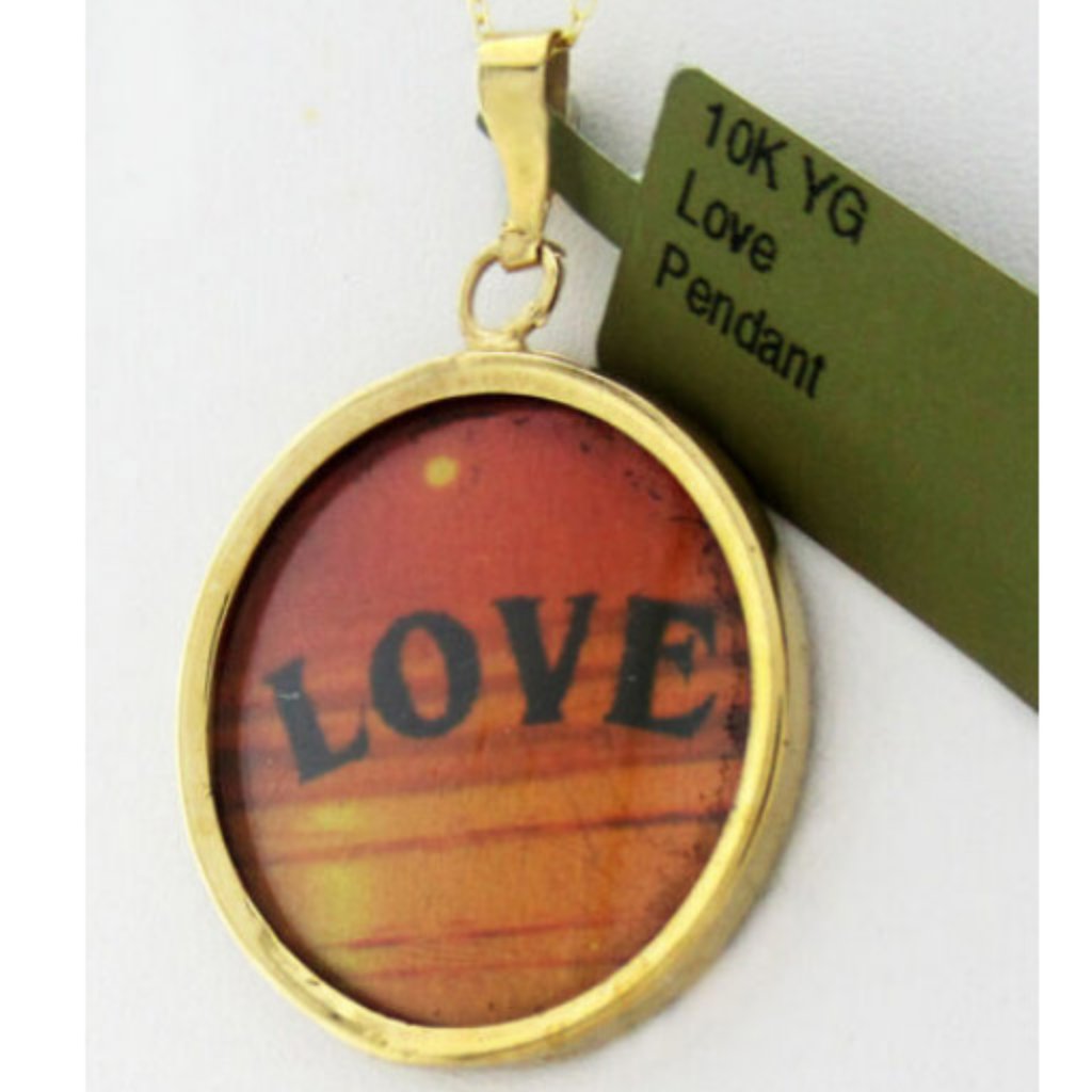 Love Crystal Pendant Solid 10k Yellow Gold